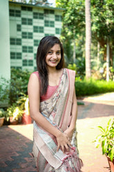 Mysore Silk Digital Print Cream Saree With Unstiched Blouse Piece-MPHMS-02-CREAM